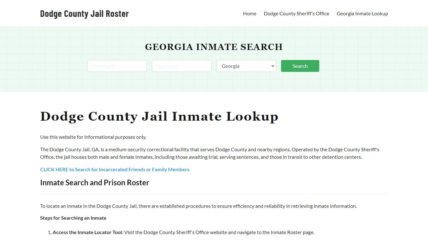 Dodge County Jail Roster Lookup, GA, Inmate Search